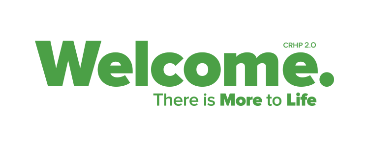 header that says welcome in green text with a grainy effect black and white background of three sets of hands folded over each other in a circle